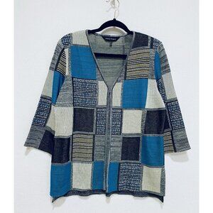 Ming Wang Cardigan Sweater Womens Large Graphic Patchwork Knit Retro Mod Y2K